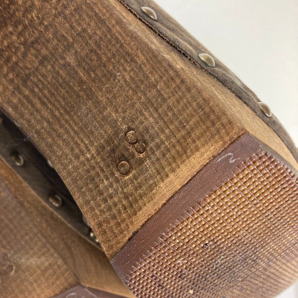 Sanita Womens sz 8 eu 39 Brown Leather Block Heel Mid Calf Studded Boots - Picture 9 of 9